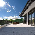 Chinese Style Detached Villa With Traditional Roof White Walls And Balconies Surrounded By Green Trees