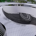 Modern Entrance Gate with Curved Pathway Lush Greenery and Lawn Landscaping