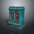Vintage Blue Wooden Cabinet With Carved Details And Glass Doors