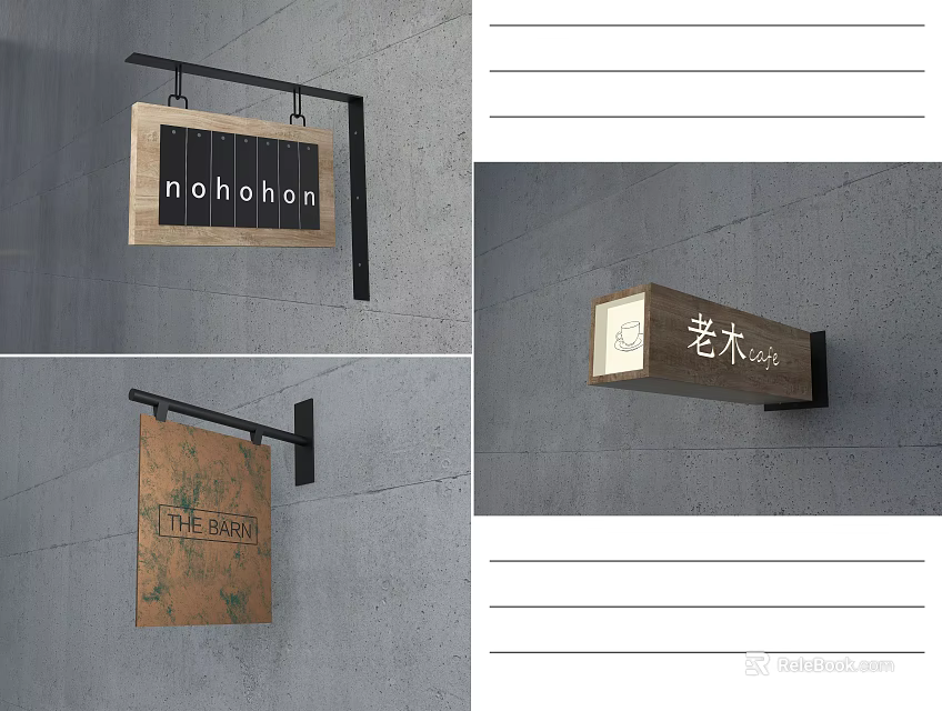 Wooden Hanging Signboard Design With Various Text For Commercial And Interior Walls 3d model 