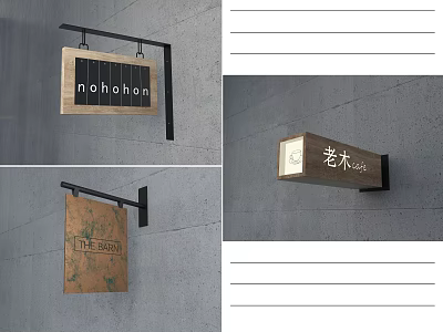 Wooden Hanging Signboard Design With Various Text For Commercial And Interior Walls 3d model