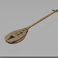 Traditional Wooden String Instrument With Long Neck Circular Body And Tuning Pegs