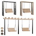 Wooden Outdoor Swing Chair With Hanging Chain And Metal Frame Design