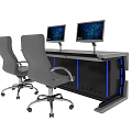 Modern Conference Table With Multiple Computer Monitors And Ergonomic Chairs For Office Workstation 3d model