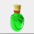 Green Decorative Bottle With Gold Cap Palm Tree Carving And Red Ribbon
