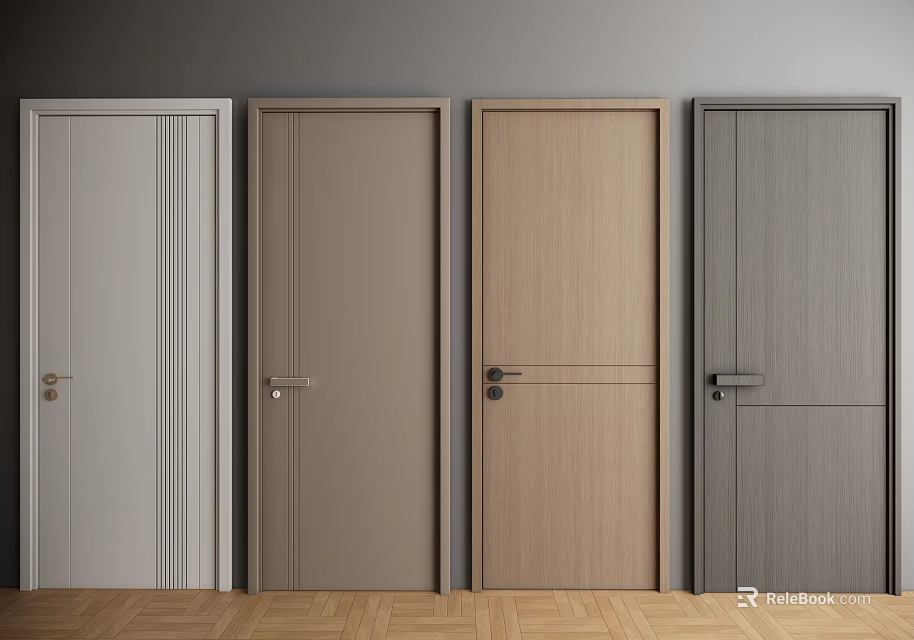 Wooden Hinged Doors In Various Colors White Light Brown Dark Gray For Interior 3d model 