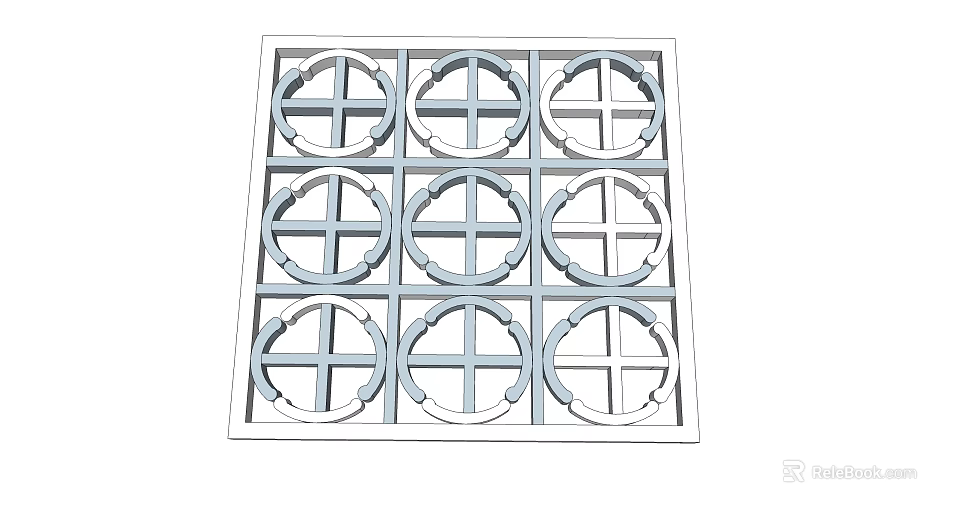 Nine Circular Lattice Windows in Square Frame With Intricate Cross Patterns 3d model