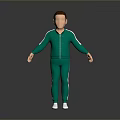3D Character Model Wearing Green Tracksuit With White Stripes And White Shoes
