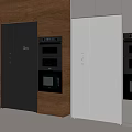 Modern Kitchen With Black And White Double Door Refrigerator Cabinets And Built In Oven Appliances