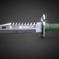 Tactical Combat Knife With Serrated Blade Green Textured Handle Lanyard Ring And Silver Reflective Edge