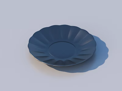 Dark Blue Ceramic Dinnerware Set With Wavy Edge Design For Dining Table 3d model