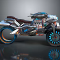 Futuristic Motorcycle With Metallic Body Detailed Mechanical Structure And Blue Wheel Lights
