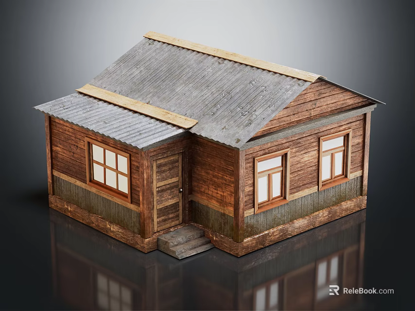 Wooden House Exterior Design With Brown Wooden Walls Multiple Windows Gray Roof And Front Steps 3d model 