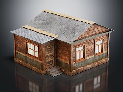 Wooden House Exterior Design With Brown Wooden Walls Multiple Windows Gray Roof And Front Steps 3d model