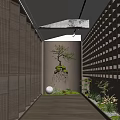 Zen Inspired Elevator Corridor With Wood Panels Green Plants And Warm Light