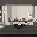 Modern Minimalist Living Room Interior With Beige Sofa Round Bean Bag And Glass Coffee Table