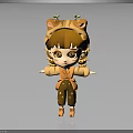 3D Cartoon Style Little Girl Character With Tiger Ears And Orange Striped Outfit