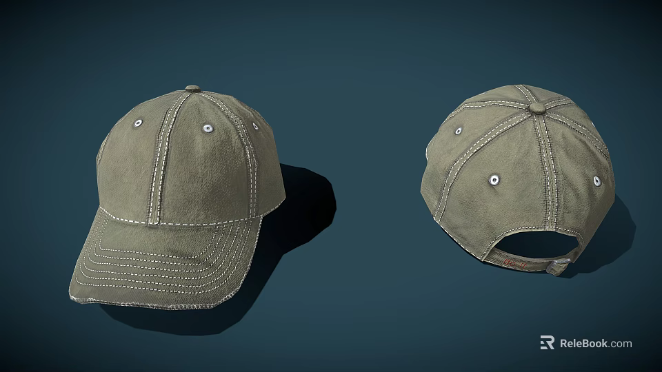 Khaki Canvas Baseball Cap With Stitching Detail Adjustable Strap And Classic Brim Design 3d model 