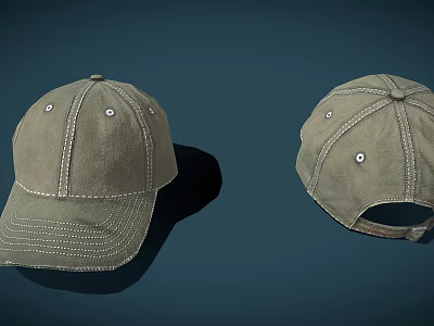 Khaki Canvas Baseball Cap With Stitching Detail Adjustable Strap And Classic Brim Design 3d model