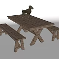 Rustic Wooden Dining Table Set With Matching Benches And Natural Finish