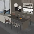 Modern Open Concept Restaurant Interior With Dining Table Chairs Pendant Lights And Large Windows 3d model