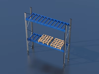 Blue Metal Display Rack With Multiple Layers And Wooden Pallets For Storage Use 3d model