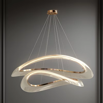Modern Double Curved Pendant Light With Sleek Design And LED Glow In Gray Interior 3d model