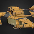 Yellow Fighter Jet Design With Black Stripes And Multiple Engines 3d model