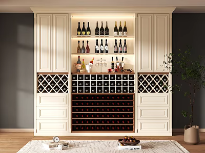 Elegant Modern White Wine Cabinet With Wine Bottles Glassware And Storage Shelves 3d model