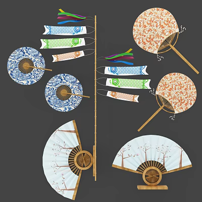 Japanese Fan Fan Combination Ornaments 3d model Japanese Fan Fan Combination Ornaments 3d model