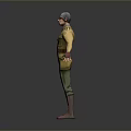 3D Character Model In Yellow Military Uniform With Blue Helmet Green Pants And Brown Boots