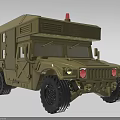 Military Green Functional Vehicle With Red Warning Light Off-Road Tires And Tall Body Design