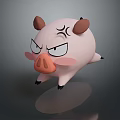 3D Cartoon Pig Character With Angry Expression Pink Body And Brown Ears