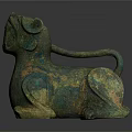 Ancient Bronze Mythical Beast Sculpture With Open Mouth And Curled Tail