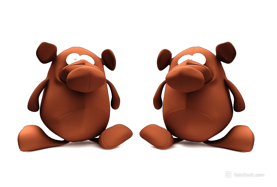 Two Brown Stuffed Dolls Sitting With Round Eyes And Cute Appearance 3d model