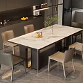 Modern Kitchen Dining Design With Marble Table And Beige Chairs 3d model