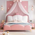 Pink Single Bed with Crown Headboard White Canopy Star Decorations and Pink Nightstands