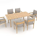 Modern Rectangular Wooden Dining Table Set with Six Gray Cushioned Chairs 3d model