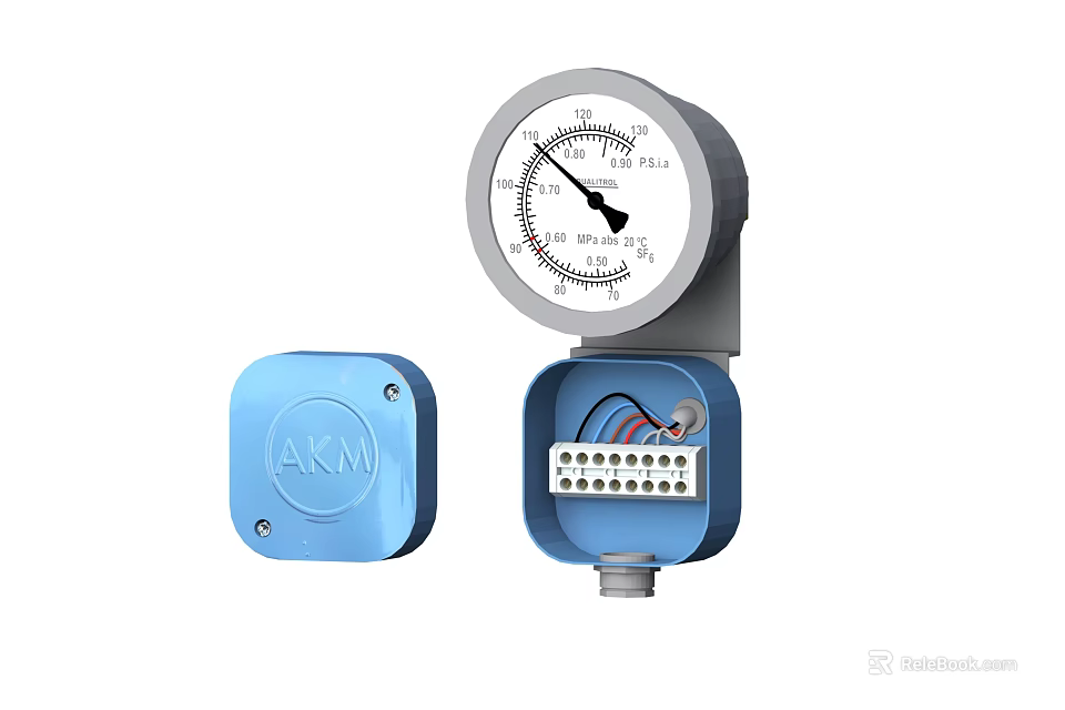 AKM Industrial Pressure Gauge With Blue Junction Box And Terminal Connections 3d model 