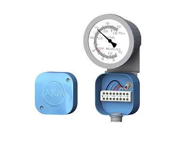 AKM Industrial Pressure Gauge With Blue Junction Box And Terminal Connections 3d model