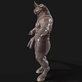 Muscular Bull Headed Mythical Creature With Horns Leather Armor And Shield