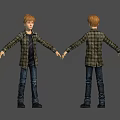 Young Boy 3D Character Model With Front And Back Views In Plaid Shirt And Jeans