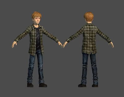 Young Boy 3D Character Model With Front And Back Views In Plaid Shirt And Jeans 3d model