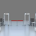 Modern Commercial Security Equipment With Multiple Metal Detector Gates Barriers And Tables