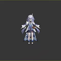 3D Anime Horned Character With Purple Hair Blue And White Traditional Outfit Holding Red Ornament