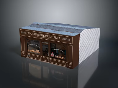 Boulangerie de L Opera Bakery Building with Brown Facade Glass Windows and Display Sign 3d model