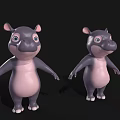Cute Cartoon Hippo Characters With Pink Belly Gray Body And Standing Pose