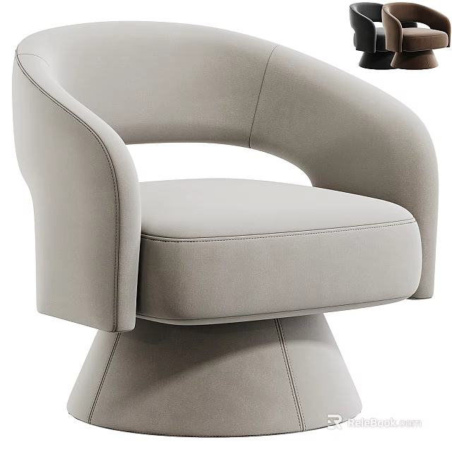 Modern Light Gray Single Sofa with Curved Armrests and Unique Base Design 3d model 