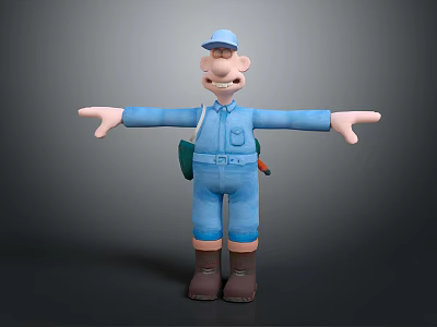 Cartoon Style Game Movie Character In Blue Uniform With Green Backpack And Outstretched Arms 3d model