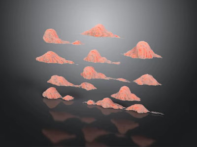 Pink Mountain Models With Multiple Peaks On Dark Background And Reflections 3d model